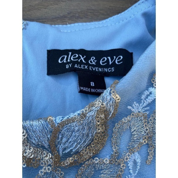 Alex & Eve Embroidered Column dress light blue Size 8 - Picture 5 of 7
